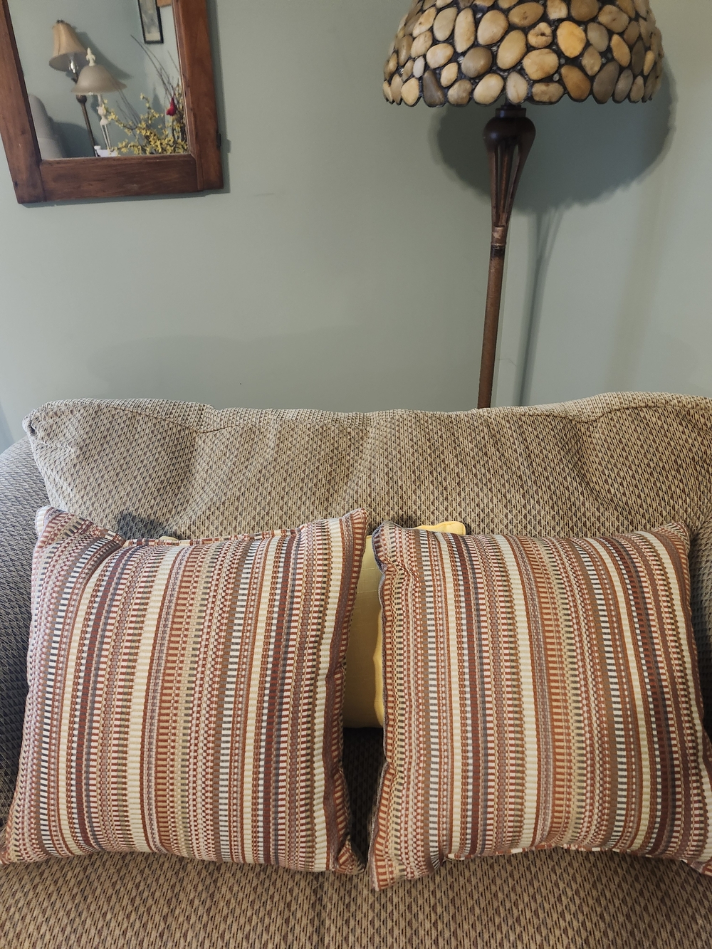 Striped Accent Throw Pillow Pair in Brown and Cream